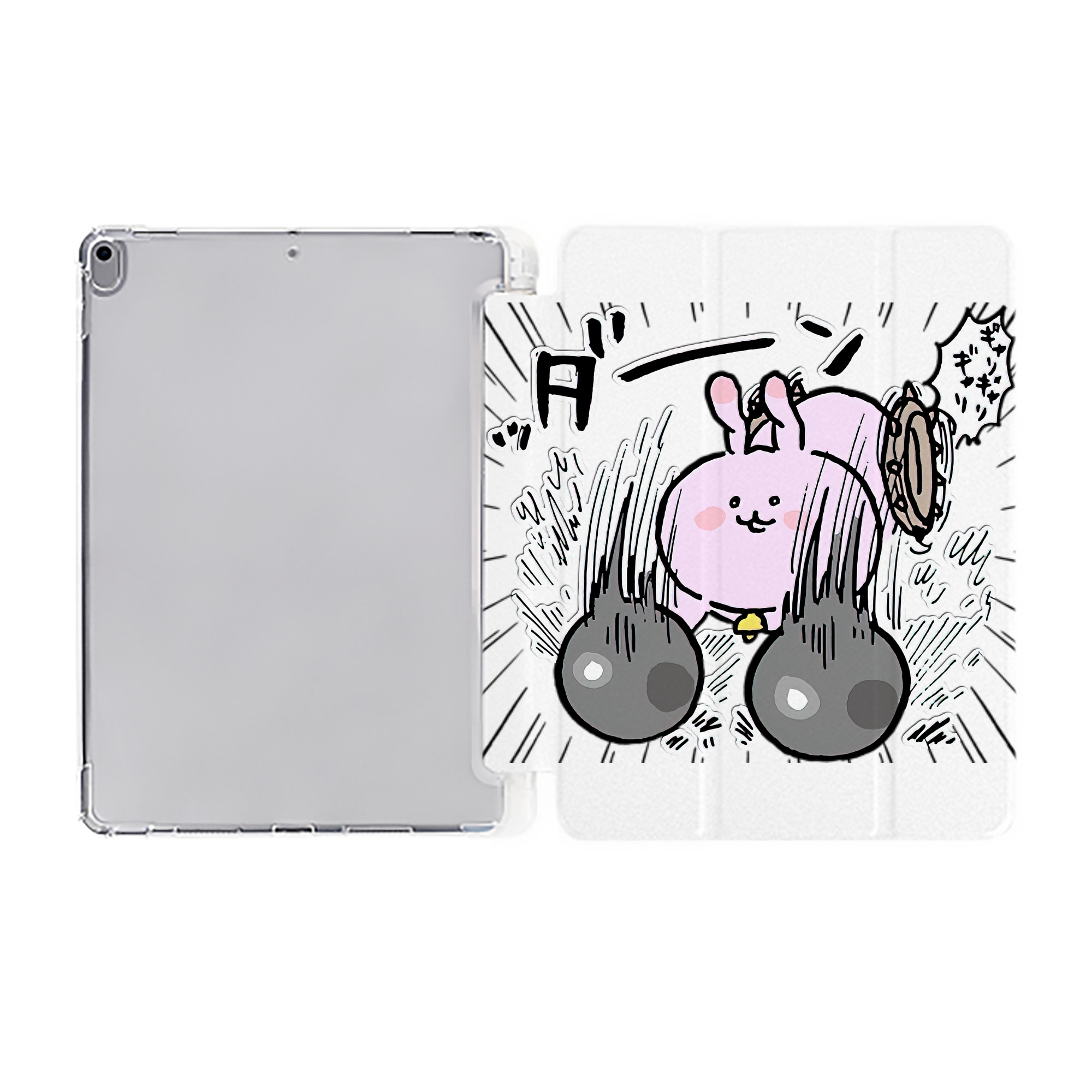 （画像用） ちいかわ うさぎ Chii-kawa usagi IPad ケース ペン収納付き 三つ折りスタンド PUレザー×シリコン 対応機種9.5/10.5/10.9インチ